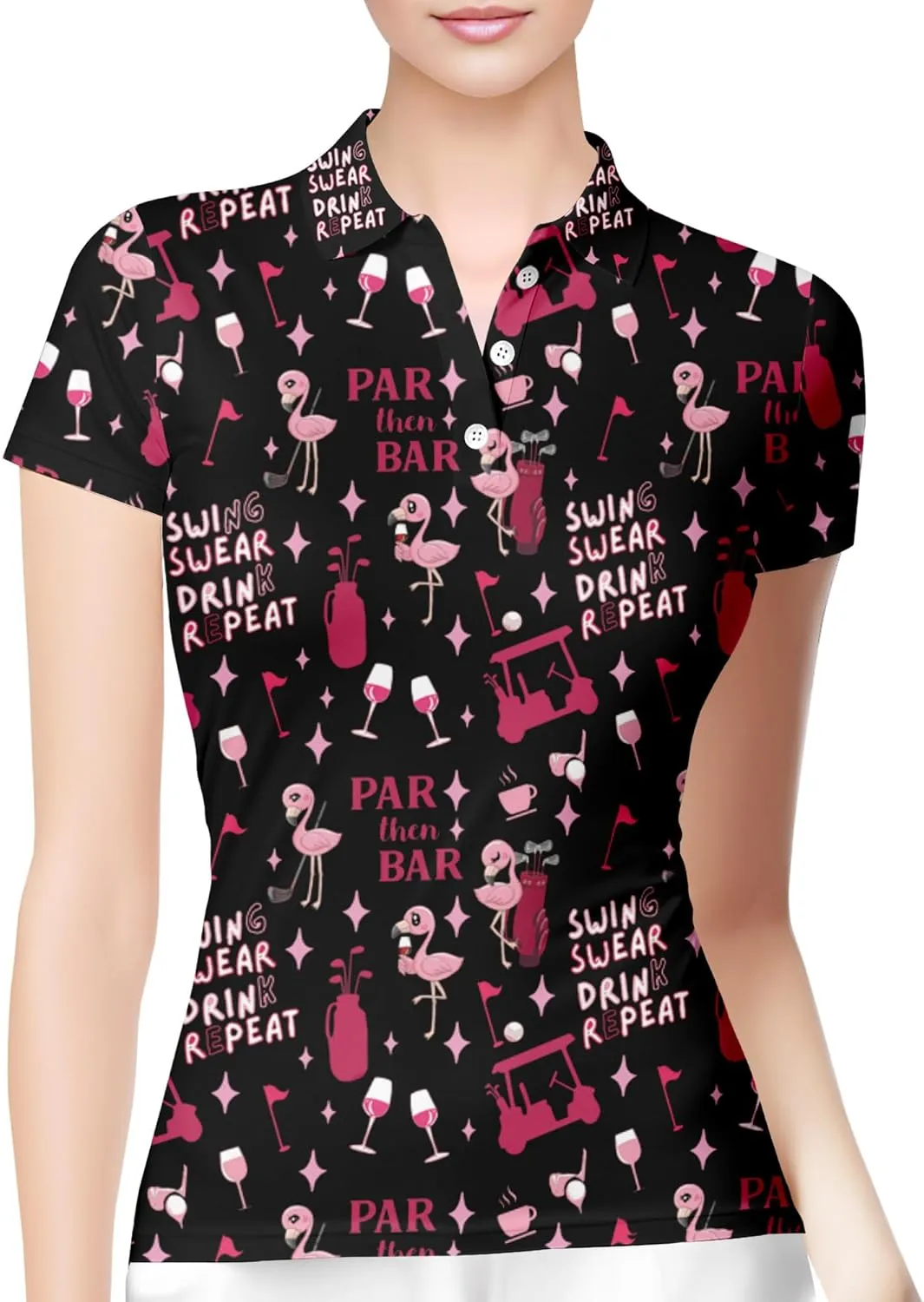 HIVICHI Funny Golf Shirts for Women Print Crazy Pattern Cute Novelty Short Sleeve Moisture Wicking Tennis Polo Shirt