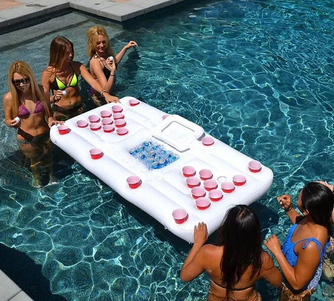 Inflatable Beer Pong Pool Float with Cooler - Ultimate Summer Fun!