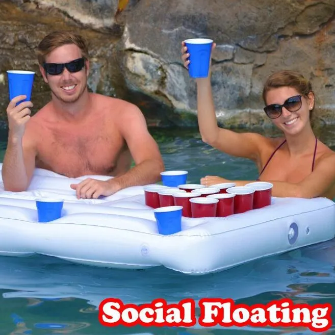 Inflatable Beer Pong Pool Float with Cooler - Ultimate Summer Fun!