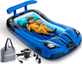 Inflatable Toddler Travel Bed with Safety Bumpers and Electric Pump, Portable Toddler Kids Air Mattress with Carry Bag for Sleepovers Home Travel Camping, Twin