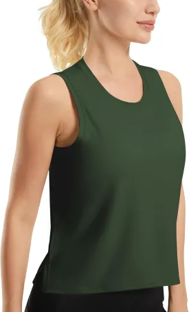JOYSPELS Ice Silk Crop Workout Tank Tops for Women Cool-Dry Sleeveless Loose Fit Yoga Shirts