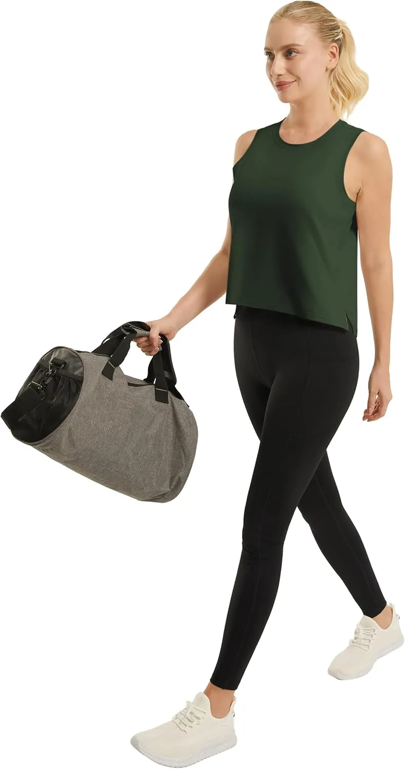 JOYSPELS Ice Silk Crop Workout Tank Tops for Women Cool-Dry Sleeveless Loose Fit Yoga Shirts
