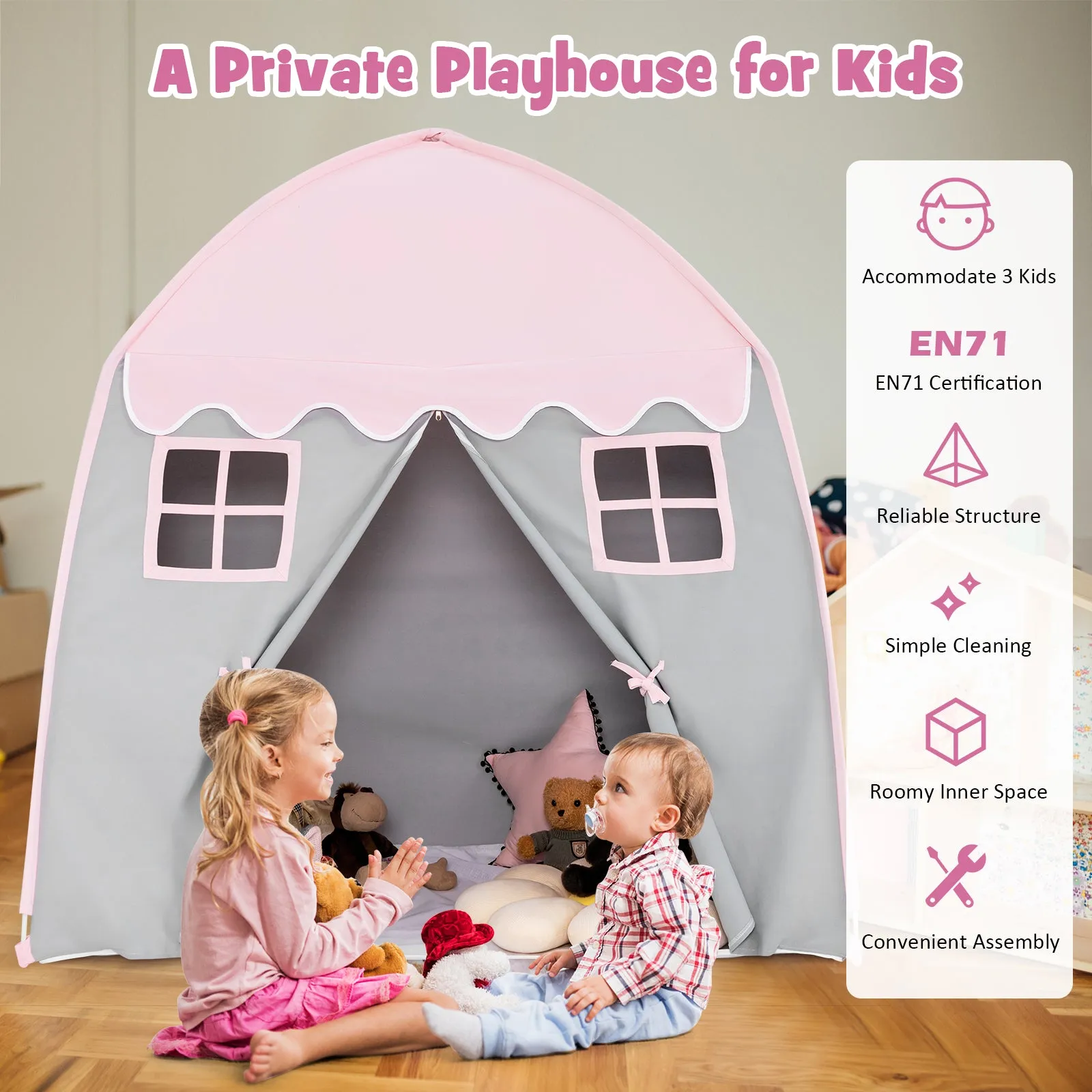 Large Indoor Outdoor Portable Fairy Kids Play Tent with Storage Bag -Pink