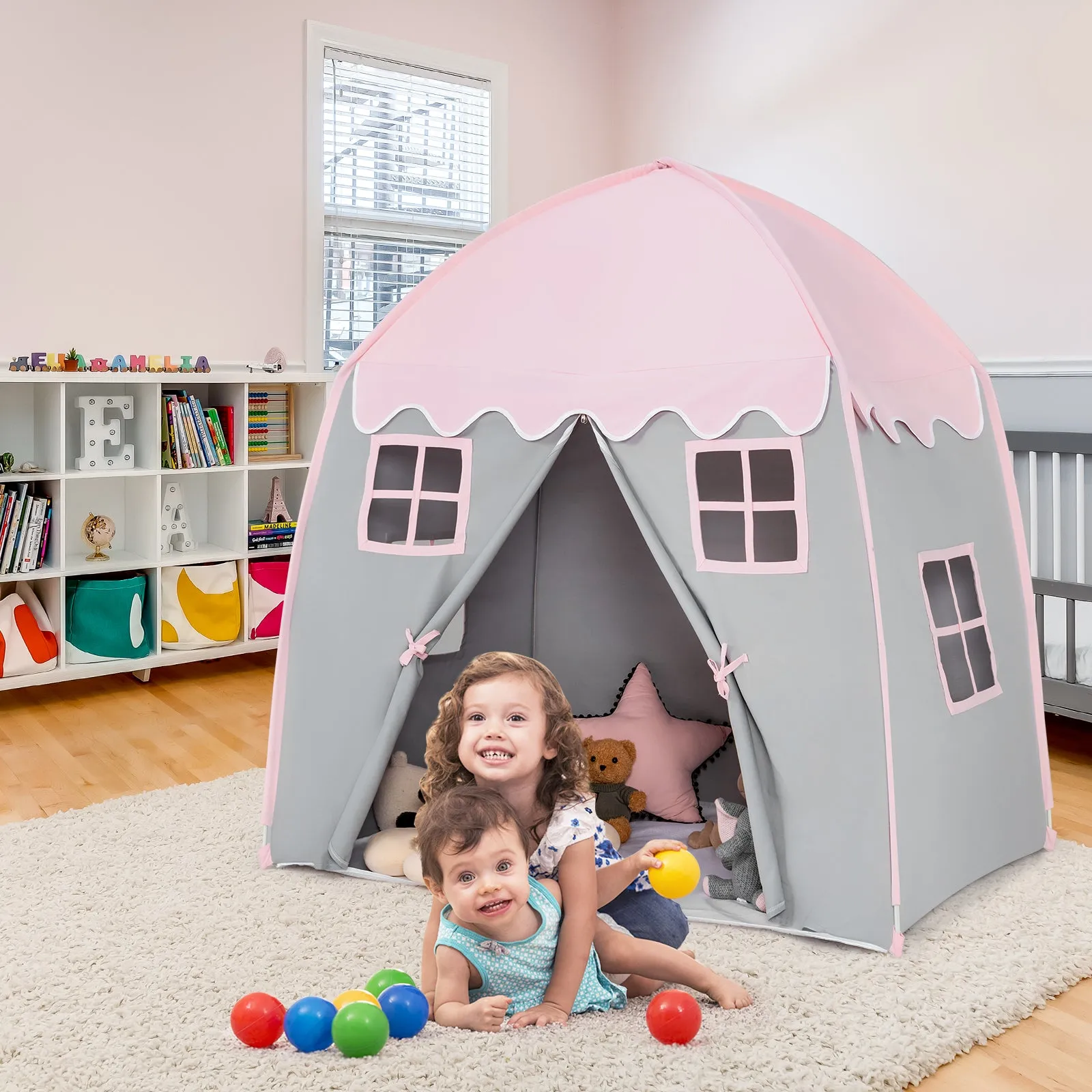 Large Indoor Outdoor Portable Fairy Kids Play Tent with Storage Bag -Pink
