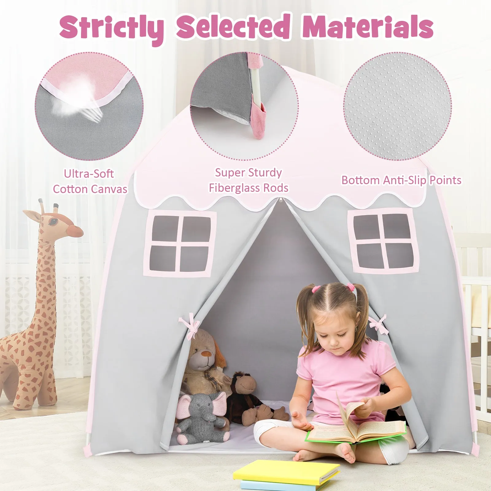 Large Indoor Outdoor Portable Fairy Kids Play Tent with Storage Bag -Pink