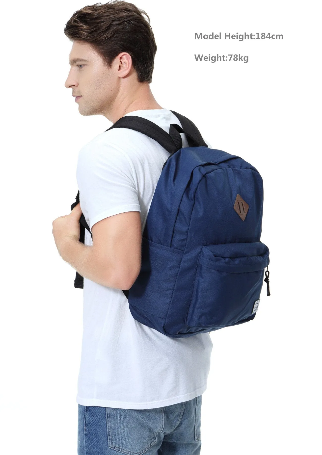 Lightweight Backpack for School, VASCHY Classic Basic Water Resistant Casual Daypack for Travel with Bottle Side Pockets (Navy)