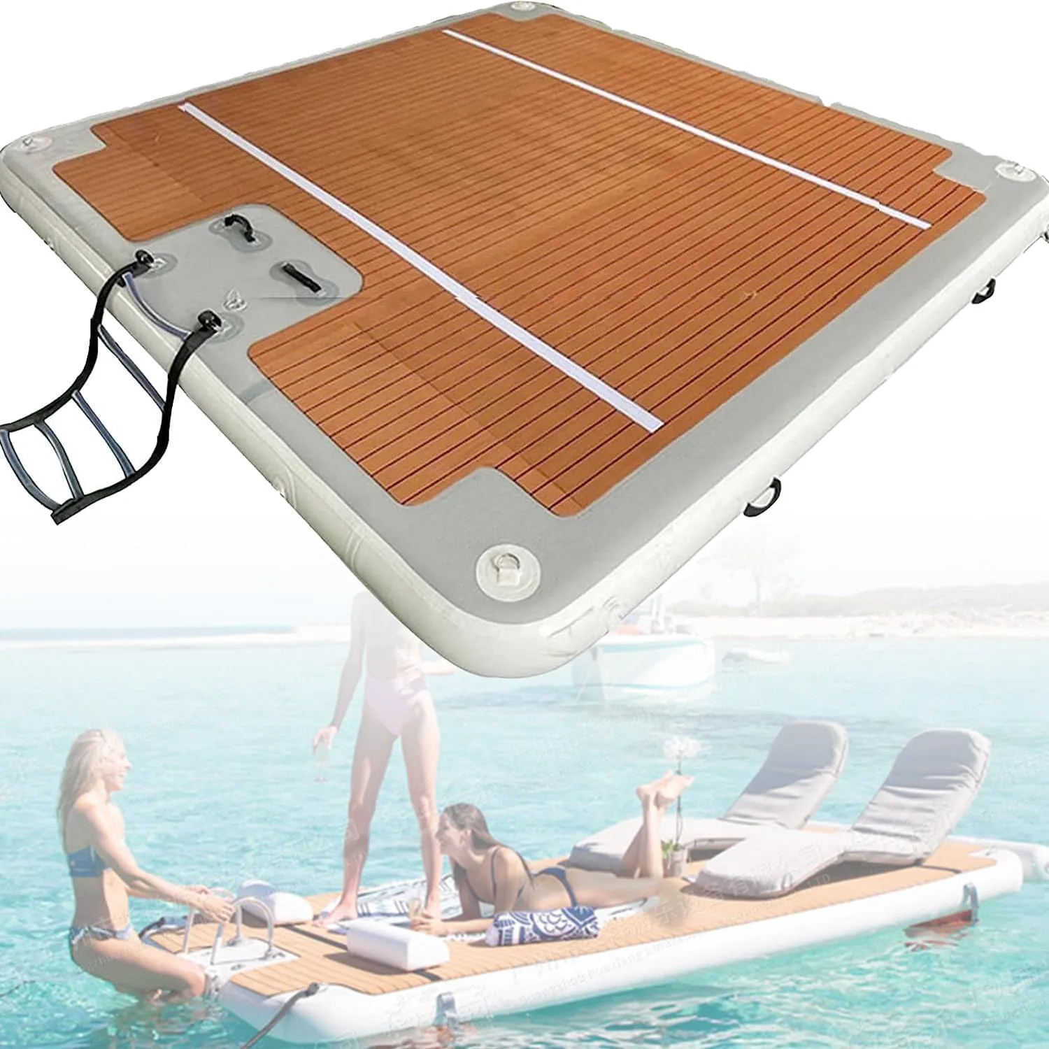 Luxury Inflatable Dock Floating Platform,Water Surfing Mat,Platform Stable Portable Fishing Platform,Floating Cushion Raft Island Air Bed (2 * 2m/6.6 * 6.6ft)