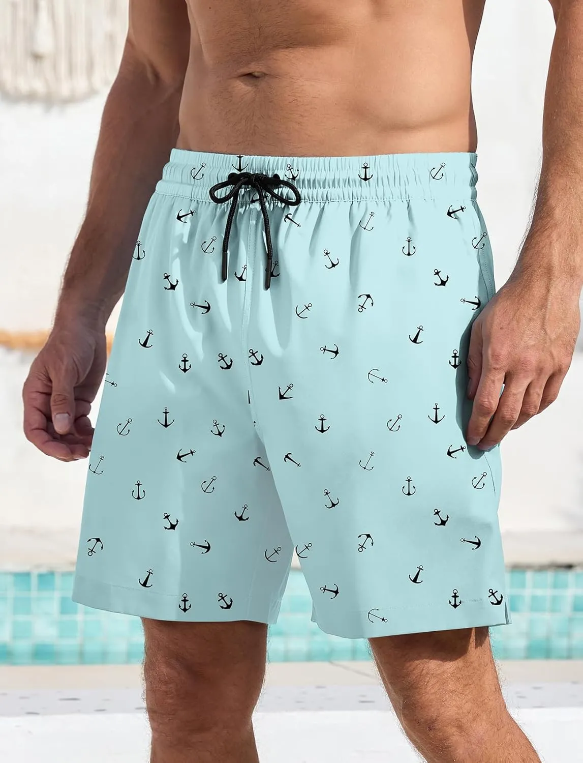 Lzzidou Mens Board Shorts with Compresssion Liner 7 Inch Inseam Swim Trunks Quick Dry Bathing Suit with Zipper Pockets