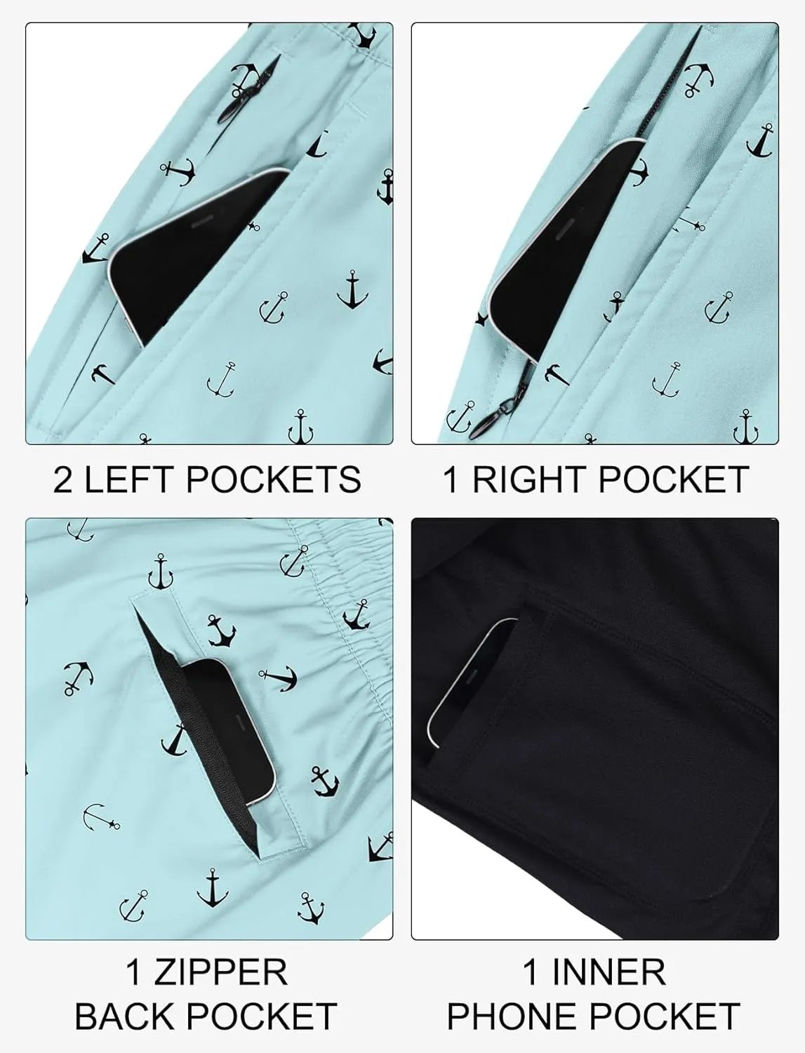 Lzzidou Mens Board Shorts with Compresssion Liner 7 Inch Inseam Swim Trunks Quick Dry Bathing Suit with Zipper Pockets