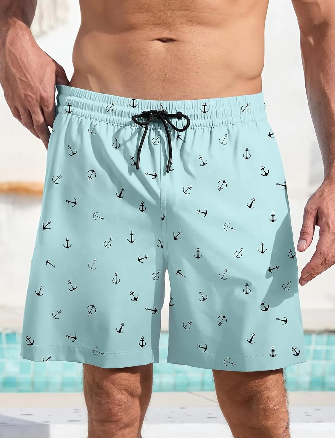 Lzzidou Mens Board Shorts with Compresssion Liner 7 Inch Inseam Swim Trunks Quick Dry Bathing Suit with Zipper Pockets