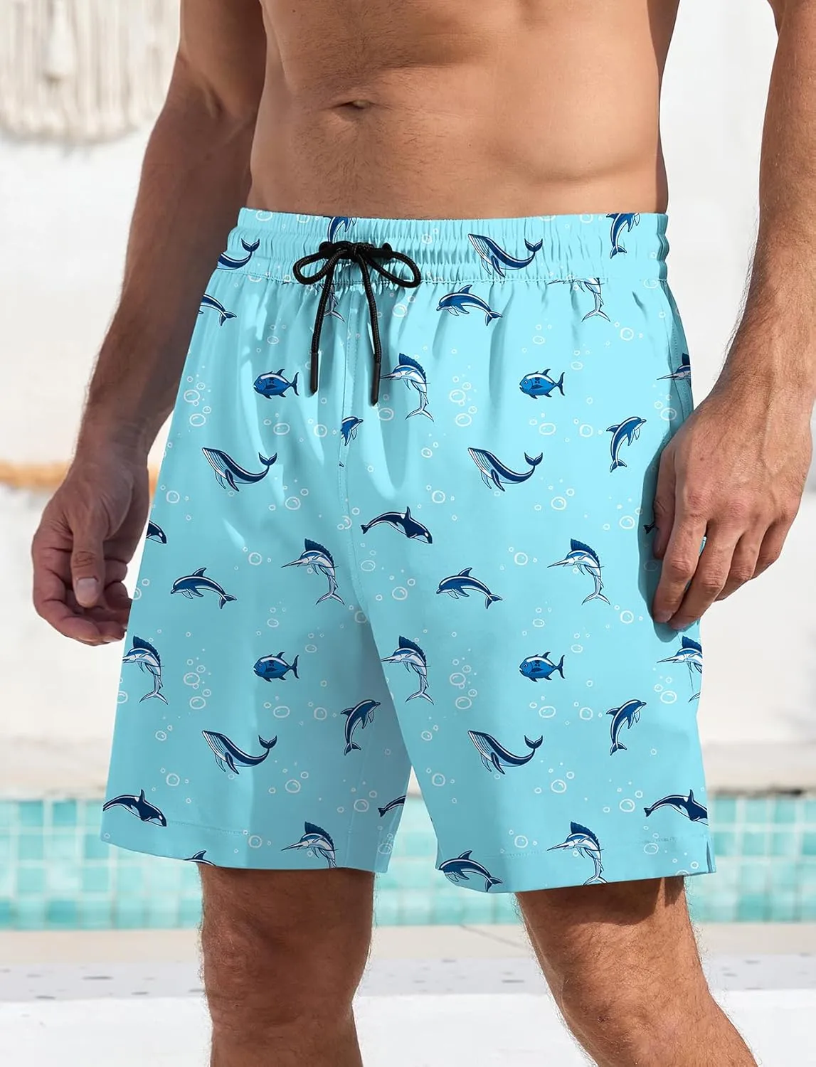 Lzzidou Mens Board Shorts with Compresssion Liner 7 Inch Inseam Swim Trunks Quick Dry Bathing Suit with Zipper Pockets