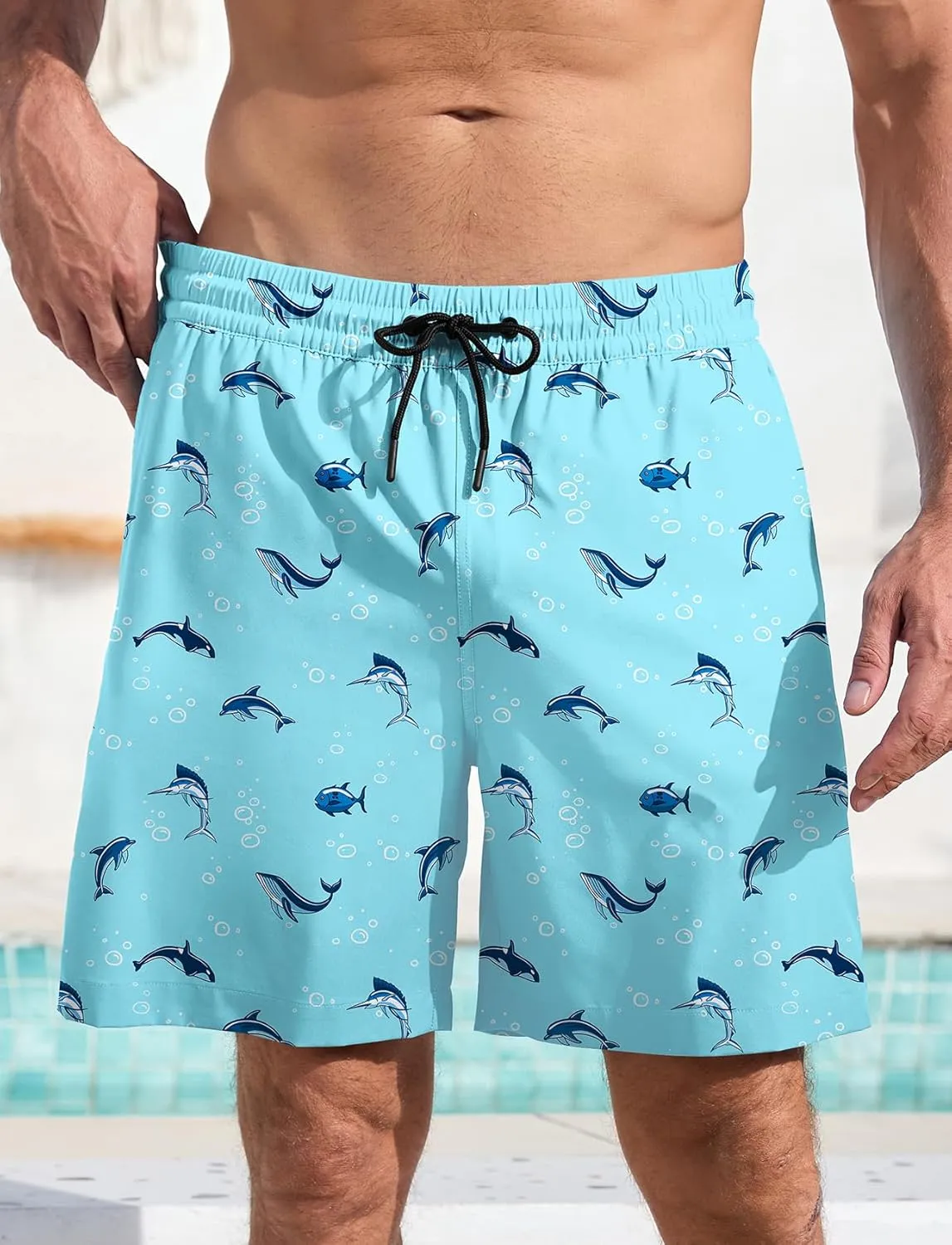 Lzzidou Mens Board Shorts with Compresssion Liner 7 Inch Inseam Swim Trunks Quick Dry Bathing Suit with Zipper Pockets