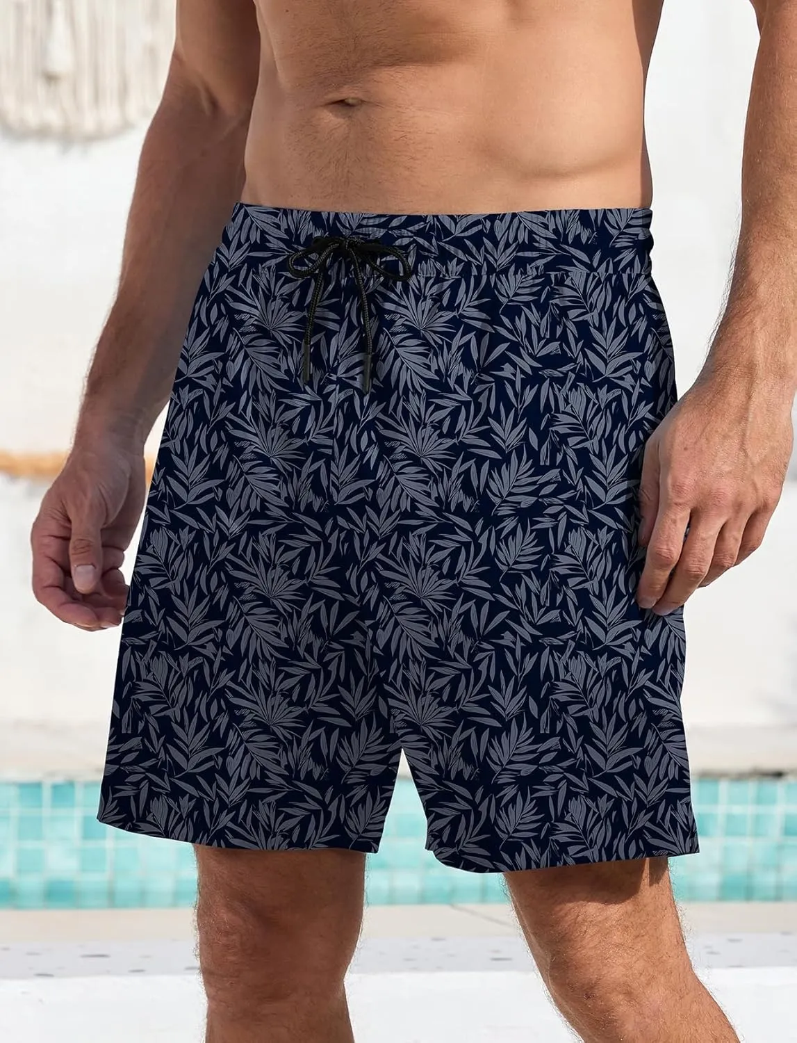 Lzzidou Mens Board Shorts with Compresssion Liner 7 Inch Inseam Swim Trunks Quick Dry Bathing Suit with Zipper Pockets