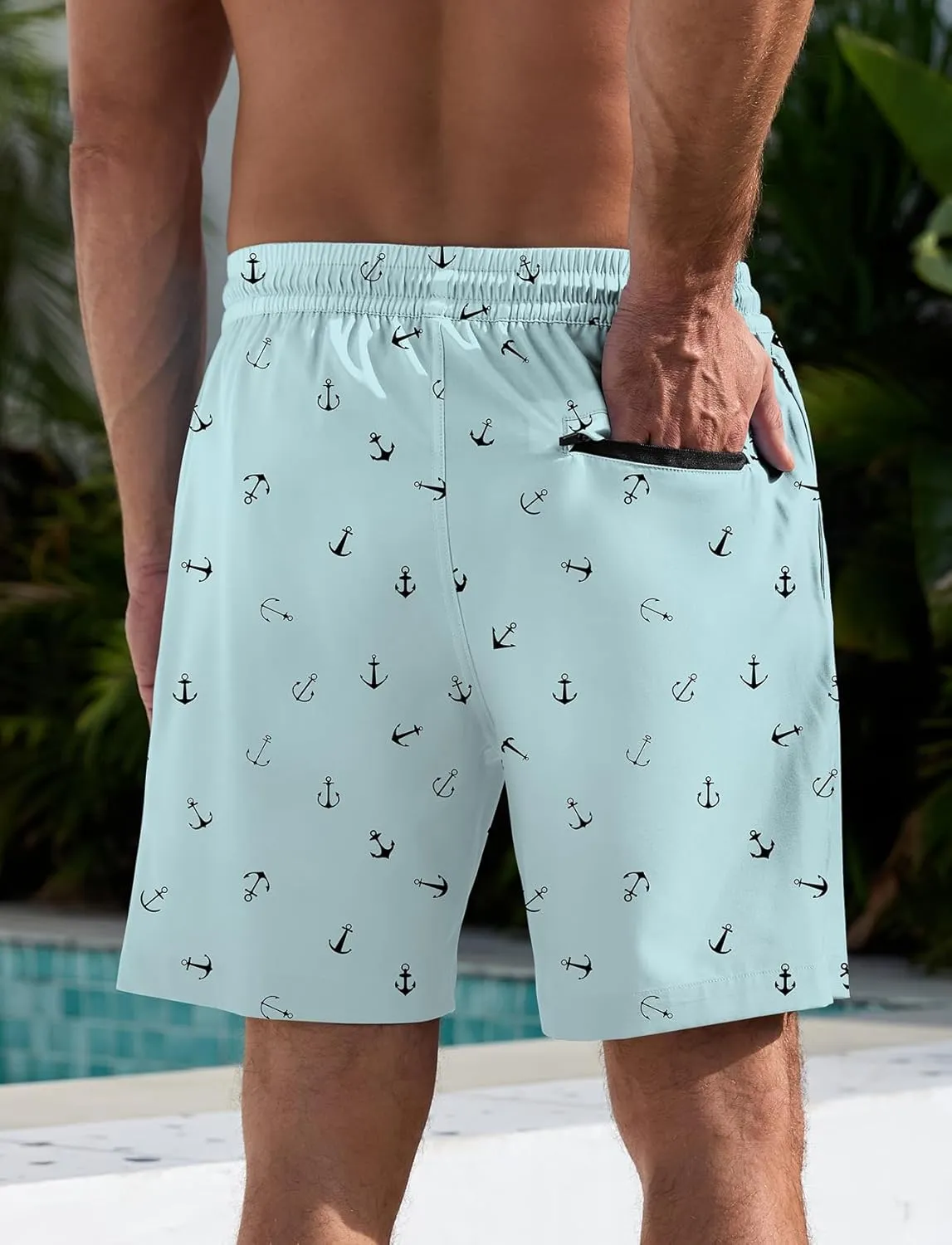 Lzzidou Mens Board Shorts with Compresssion Liner 7 Inch Inseam Swim Trunks Quick Dry Bathing Suit with Zipper Pockets