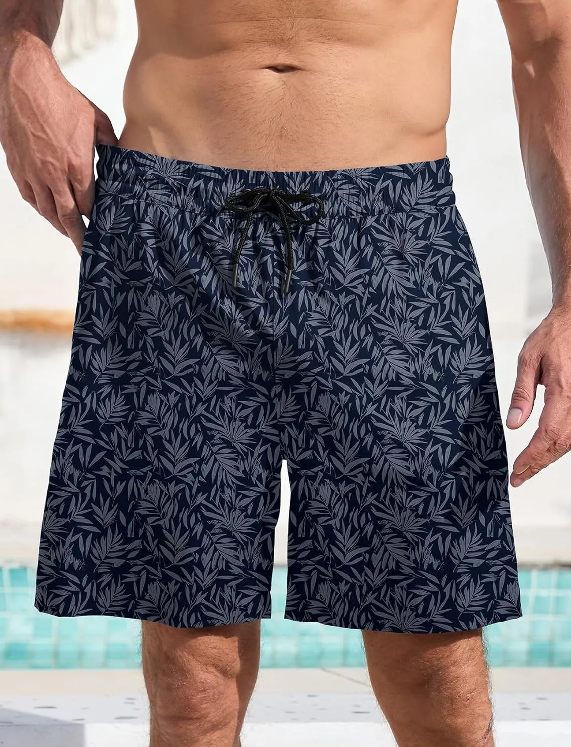 Lzzidou Mens Board Shorts with Compresssion Liner 7 Inch Inseam Swim Trunks Quick Dry Bathing Suit with Zipper Pockets