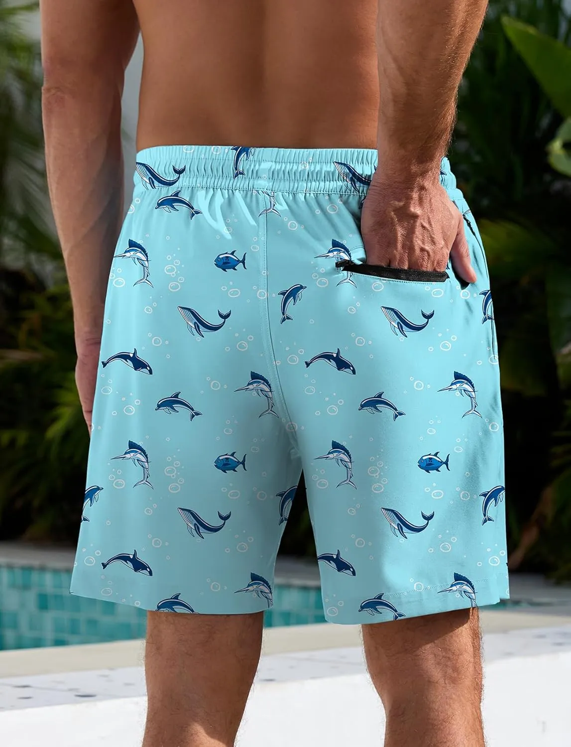 Lzzidou Mens Board Shorts with Compresssion Liner 7 Inch Inseam Swim Trunks Quick Dry Bathing Suit with Zipper Pockets