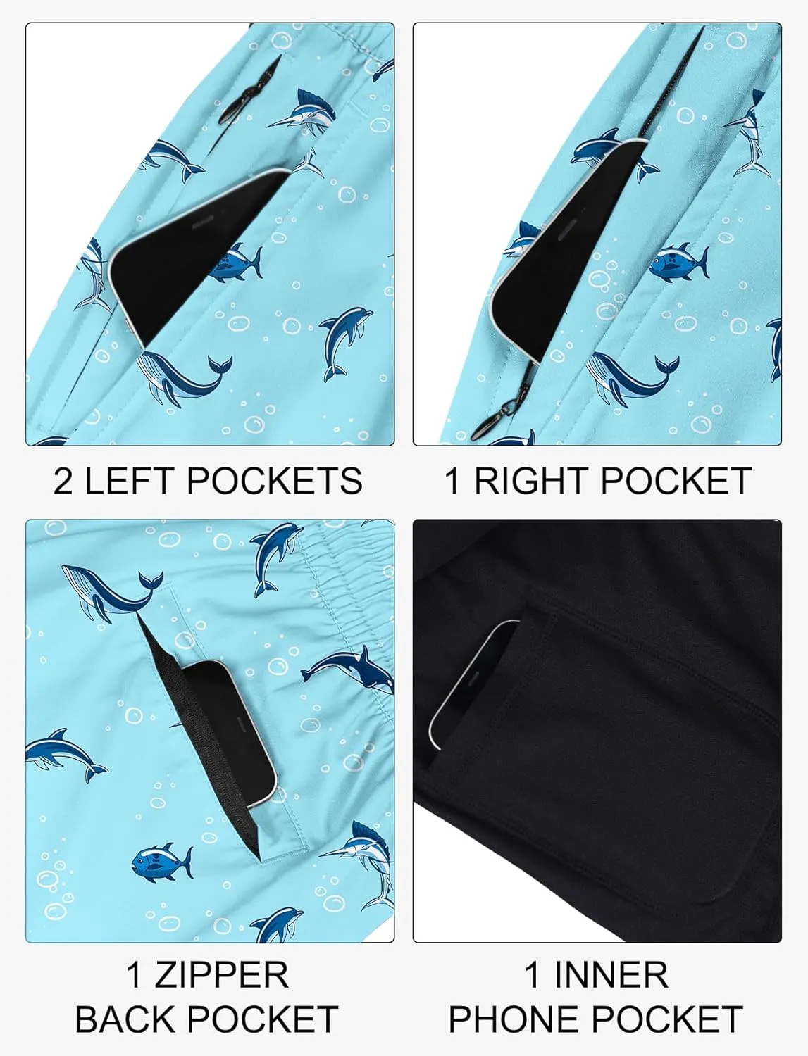 Lzzidou Mens Board Shorts with Compresssion Liner 7 Inch Inseam Swim Trunks Quick Dry Bathing Suit with Zipper Pockets