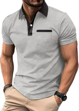 Mens Short Sleeve Polo Shirts Casual Summer Button Basic Shirt Classic Golf Stylish Tops with Pocket