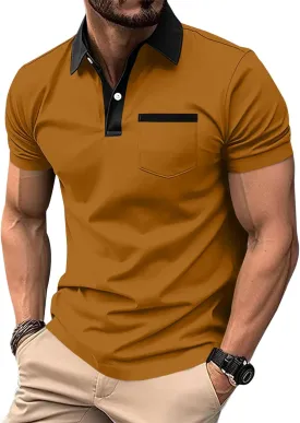 Mens Short Sleeve Polo Shirts Casual Summer Button Basic Shirt Classic Golf Stylish Tops with Pocket