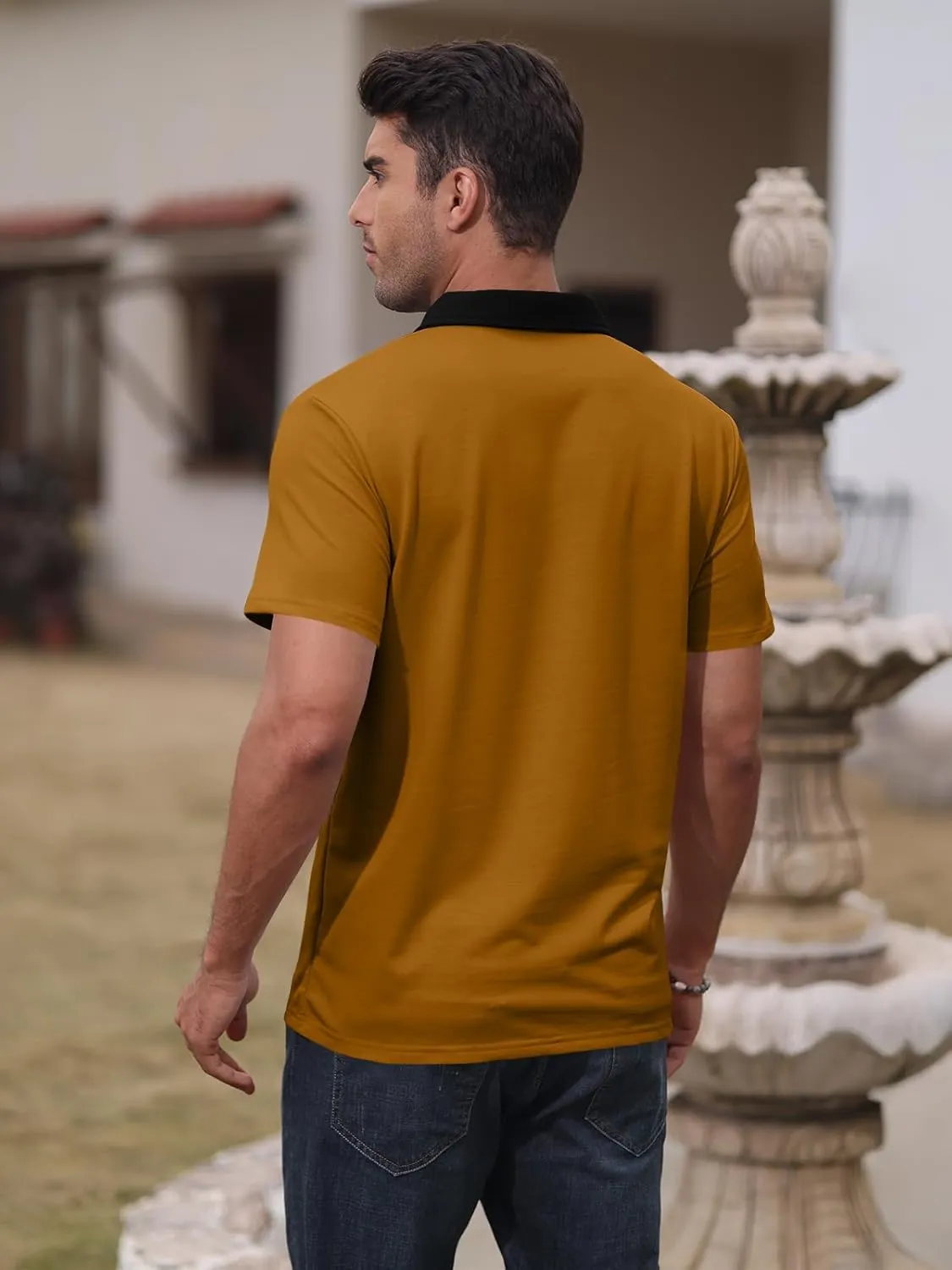 Mens Short Sleeve Polo Shirts Casual Summer Button Basic Shirt Classic Golf Stylish Tops with Pocket