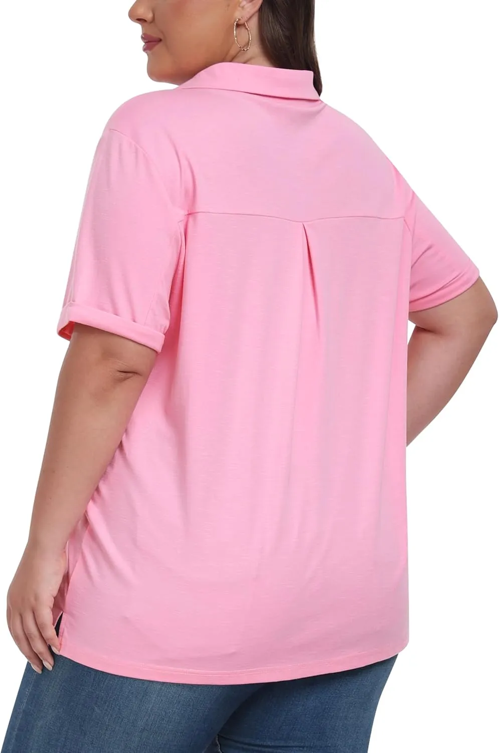 MoFiz Women's Plus Size Golf Polo Shirts Loose Fit Short Sleeve V-Neck Tennis Workouts Tops, XL-5XL