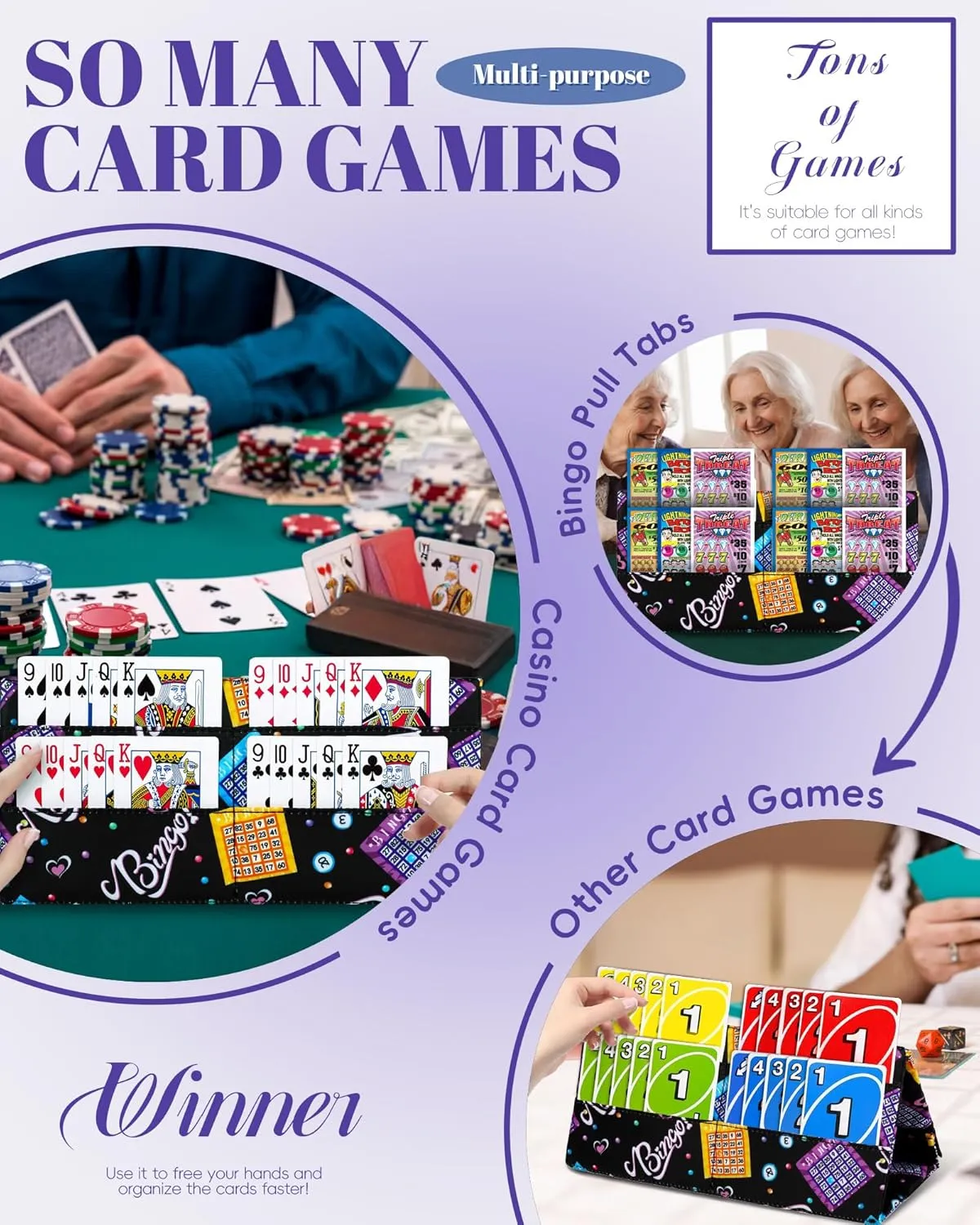 Playing Card Holder for Bingo Pull Tabs Card Holders for Canasta Poker Bridge Cards Bingo Card Holder for Pull Tabs Gambling Tickets Casino Bingo Game Accessories Gifts Prizes for Bingo Lovers Players