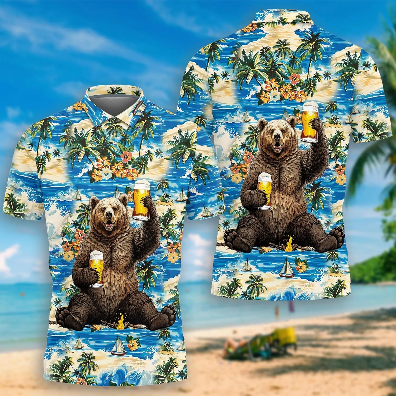 Polar Bear Polo Shirts for Men-Wild Animal Golf Moisture Dry Fit Short Sleeve Shirts S61