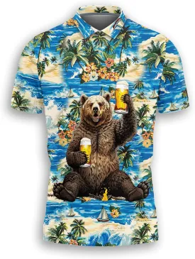 Polar Bear Polo Shirts for Men-Wild Animal Golf Moisture Dry Fit Short Sleeve Shirts S61