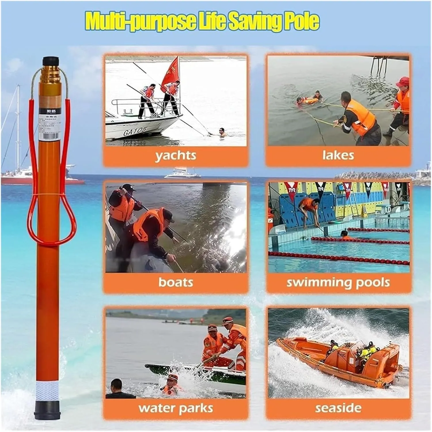 Pool Safety Hook,Safety Hook Pool Pole, Telescoping Lifeguard Rescues Pole with Hook Heavy Duty Salvage Rods Emergency Life Preserving Saving Equipment Tool(1.2-6.5m(4.9ft-21.3ft))