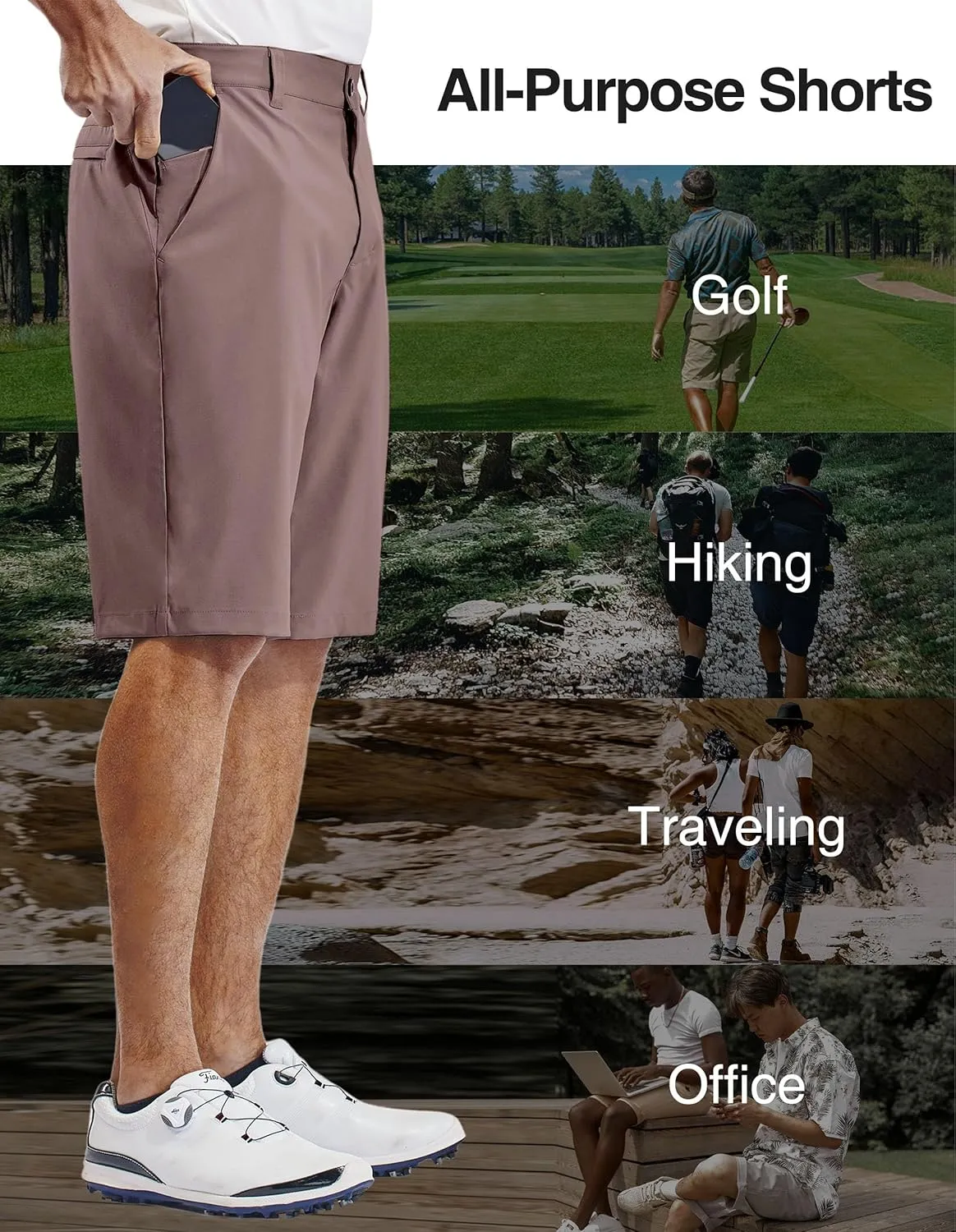 PULI Mens Golf Hiking Shorts Lightweight Casual Dress 12" Inseam Work Stretch Travel Hybrid Quick Drying with Pockets