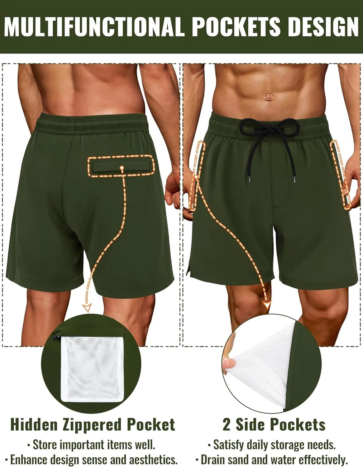 Sarfel Mens Swim Trunks with Compression Liner Mens Bathing Suit 7 Inch Inseam Quick Drying Men's Board Shorts Men's Swimwear
