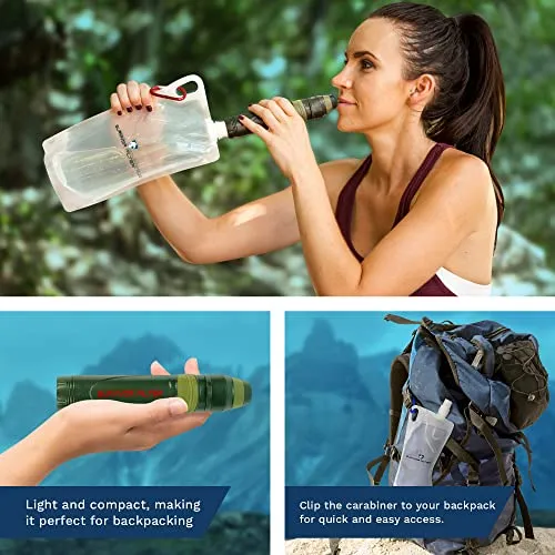 Survivor Filter Squeeze Kit - Collapsible Bottle & Filter Straw - Viral, Parasite, Bacterial Filter