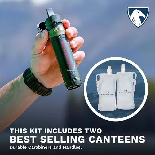 Survivor Filter Squeeze Kit - Collapsible Bottle & Filter Straw - Viral, Parasite, Bacterial Filter