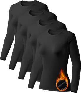 TELALEO 4 Pack Women's Thermal Shirts Fleece Lined Athletic Tops Long Sleeve Compression Workout Baselayer for Cold Weather