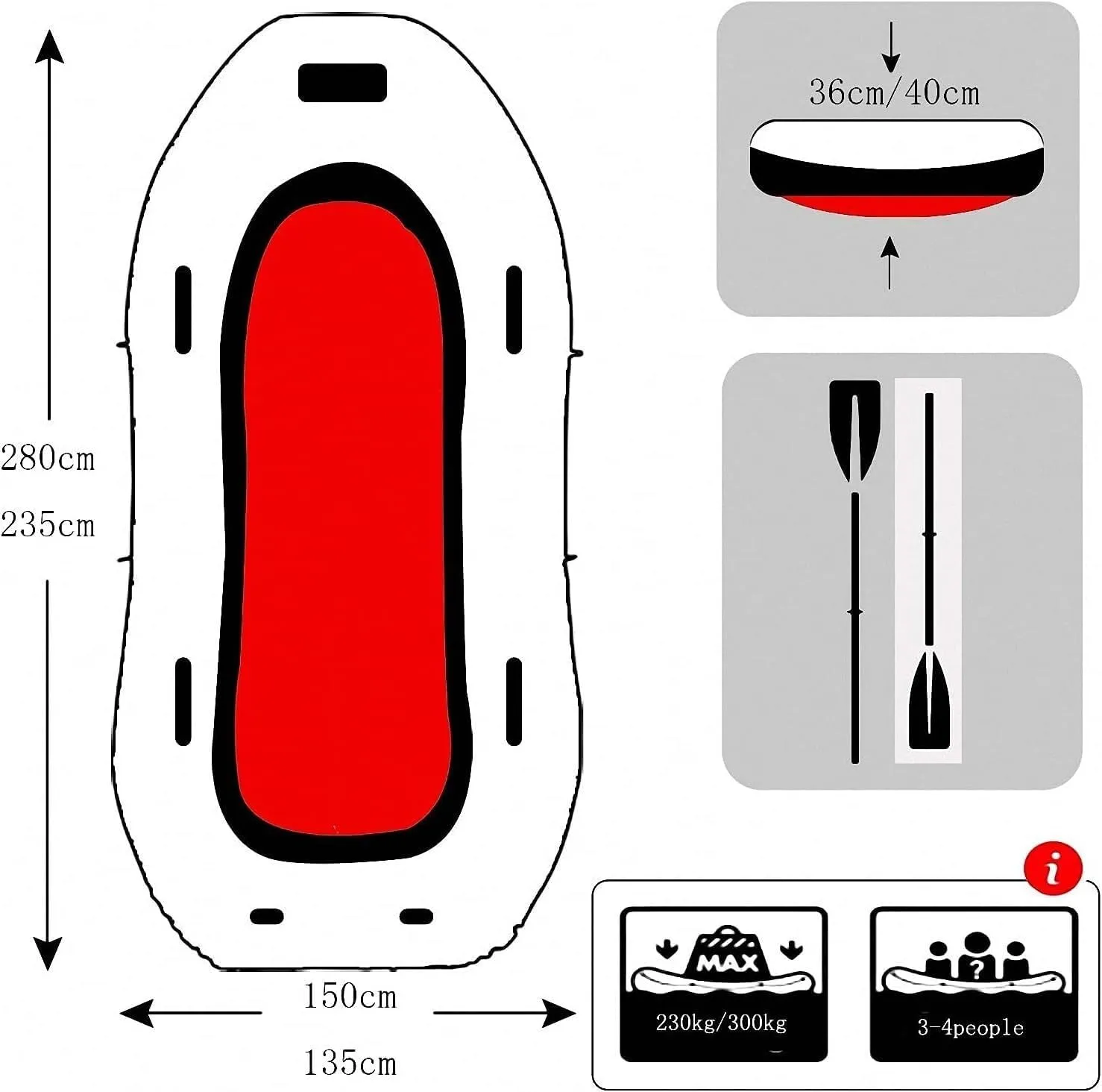 TEmkin Adult Inflatable Boat, Rubber Boat, Inflatable Kayak Kit, Inflatable Kayak, Fishing Boat Kayak (One Color 235 * 135 * 36cm)