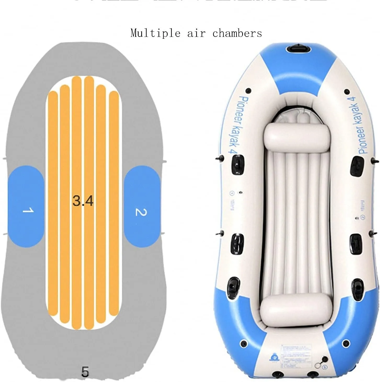 TEmkin Adult Inflatable Boat, Rubber Boat, Inflatable Kayak Kit, Inflatable Kayak, Fishing Boat Kayak (One Color 235 * 135 * 36cm)