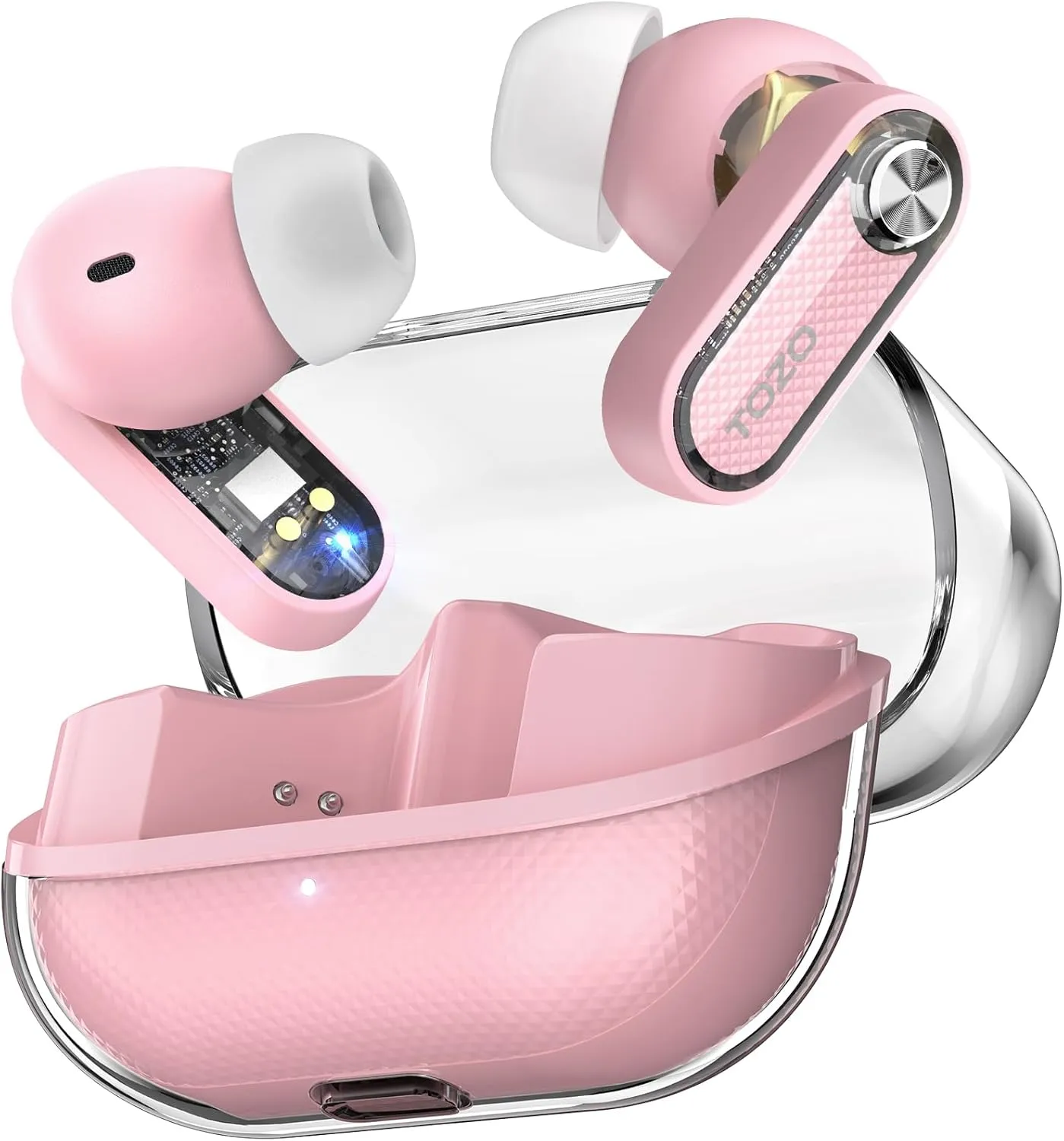 TOZO Hybrid Active Noise Cancelling Wireless Earbuds, Bluetooth 5.4 Headphones, 10mm Drivers Deep Bass Stereo Sound, 4 Mics ENC AI Clear Calls, 32 EQ Customization via App, Crystal Case Design
