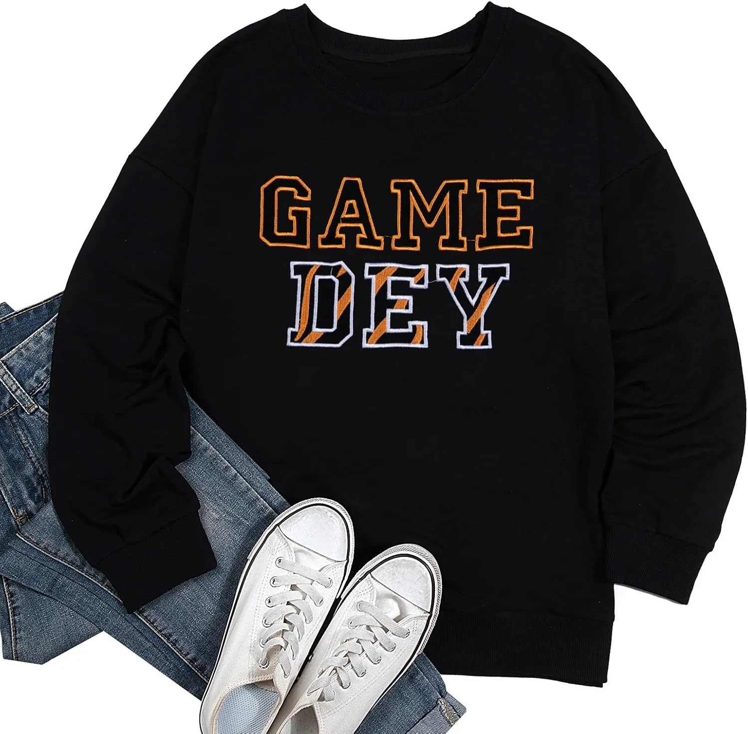 UNIQUEONE Game Day Sweatshirt Women Football Sweatshirts Football Mom Hoodie Touchdown Shirt Casual Crewneck Pullover