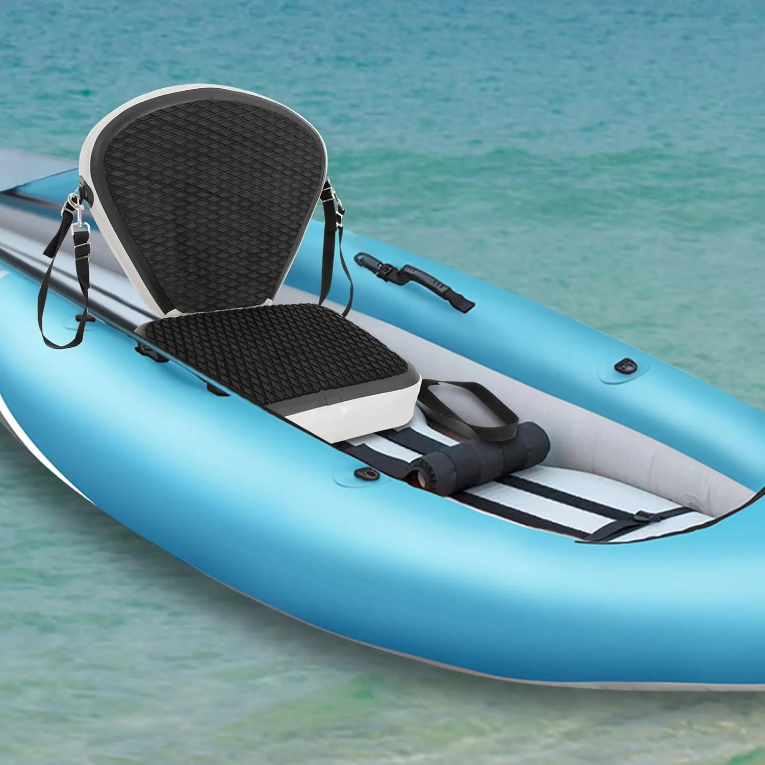 Universal Kayak Seat with Back Support - EVA Padded Thicken Seat Cushion for Kayaking, Canoeing, Rafting, Fishing & Paddle Boards - Adjustable Straps for Comfort and Durability (Black)