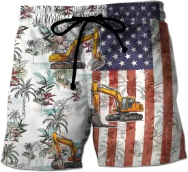 V-DECORPARKS Excavator Mens Swim Trunks - Excavators Swimming Trunk for Men - Beach Shorts, Mens Swim Shorts 40
