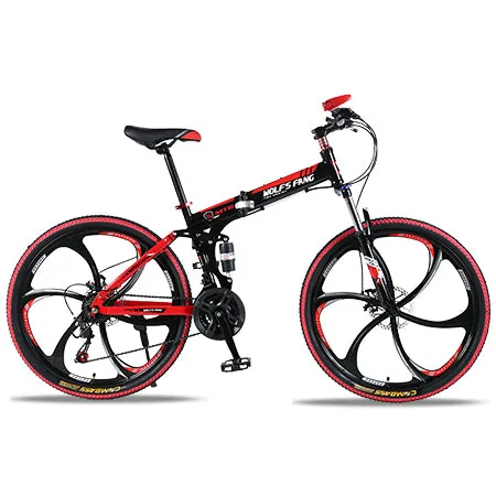wolf's fang Mountain bike 21speed 26" inch folding bike road bike unisex full shockproof frame bicycle front and rear mechanic