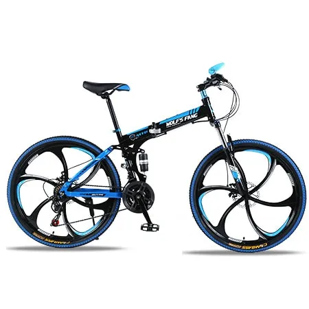 wolf's fang Mountain bike 21speed 26" inch folding bike road bike unisex full shockproof frame bicycle front and rear mechanic