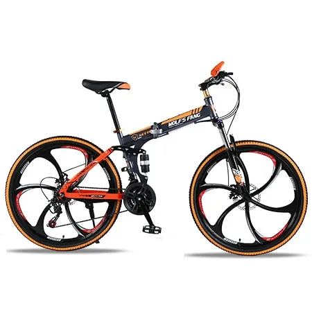 wolf's fang Mountain bike 21speed 26" inch folding bike road bike unisex full shockproof frame bicycle front and rear mechanic