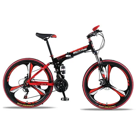 wolf's fang Mountain bike 21speed 26" inch folding bike road bike unisex full shockproof frame bicycle front and rear mechanic