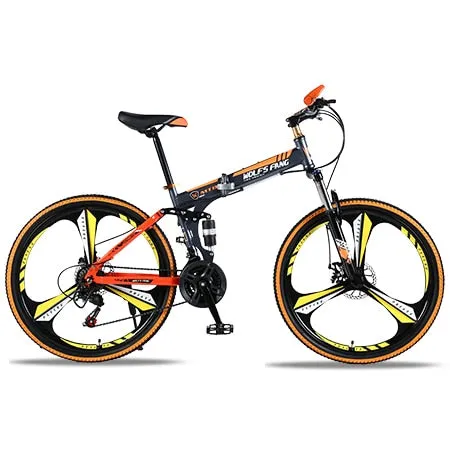 wolf's fang Mountain bike 21speed 26" inch folding bike road bike unisex full shockproof frame bicycle front and rear mechanic