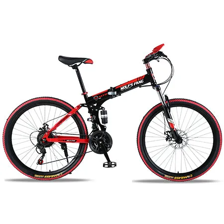 wolf's fang Mountain bike 21speed 26" inch folding bike road bike unisex full shockproof frame bicycle front and rear mechanic