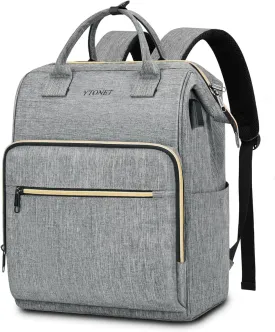 Ytonet Backpack for Women with Laptop Compartment and RFID USB Port, 17.3 Inch Traveling Backpack Personal Item Travel Bag with Anti Theft Procket, Water Resistant Airline Carry On Work Bag, Grey