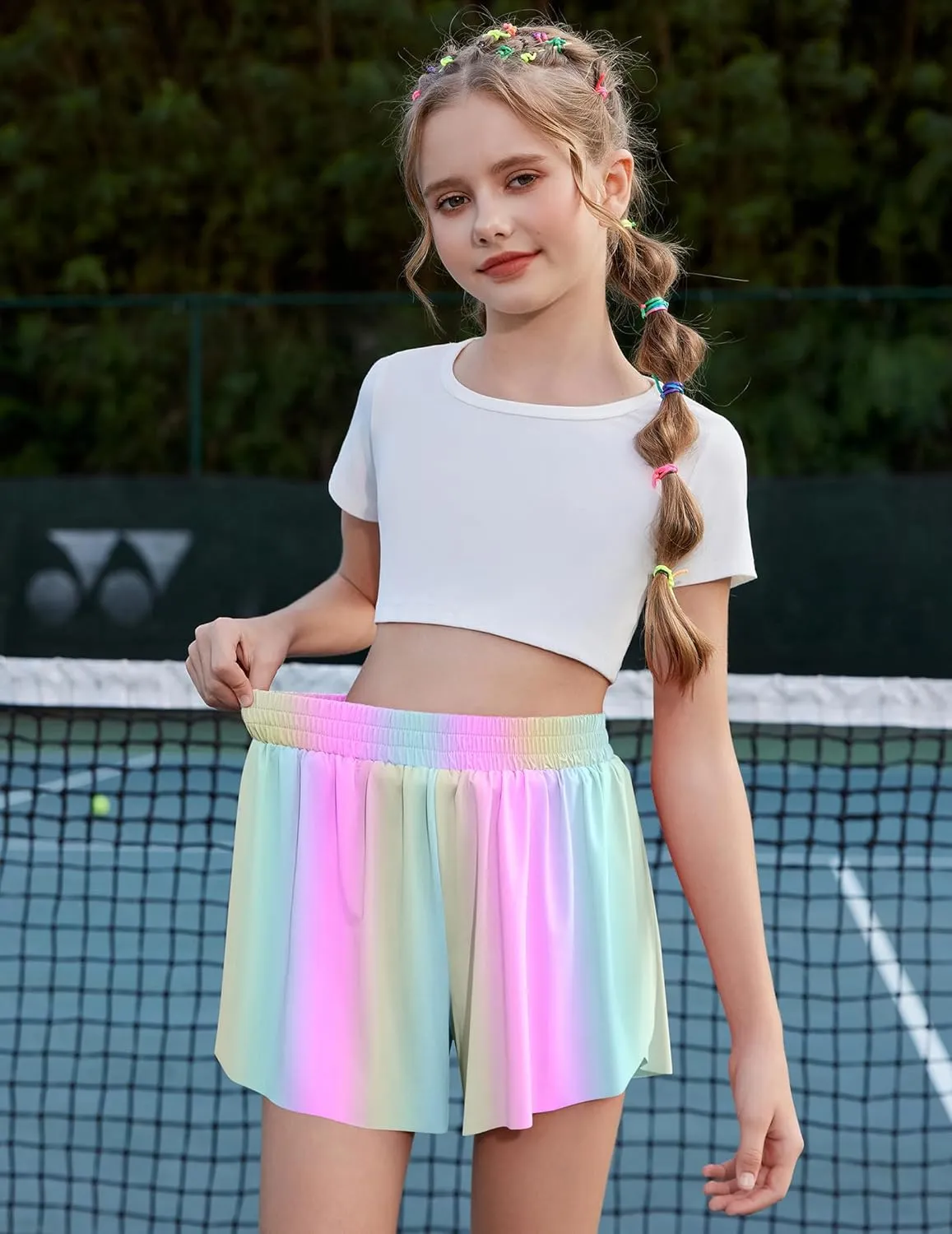 Zaclotre Girls Butterfly Shorts with Pockets 2 in 1 Flowy Running Shorts Kids Athletic Skorts for Tennis Cheer Dance